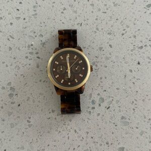 Michael Kors Ritz Tortoise Watch Women 37mm Gold Tone Day Date